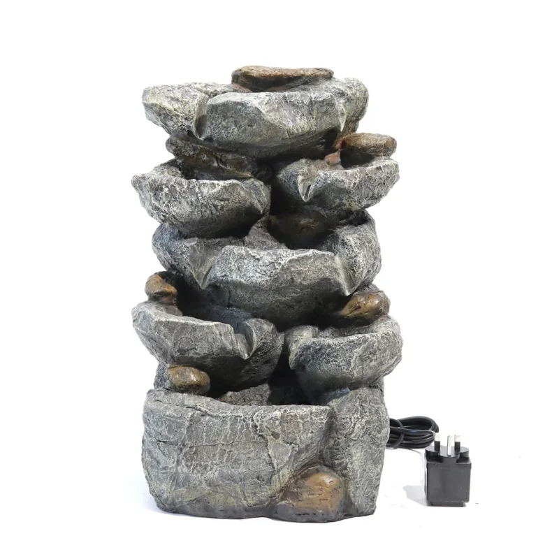 Gartenbrunnen mit Kaskade und Pumpe – 49 cm hoch, mehrstufiges Wasserspiel