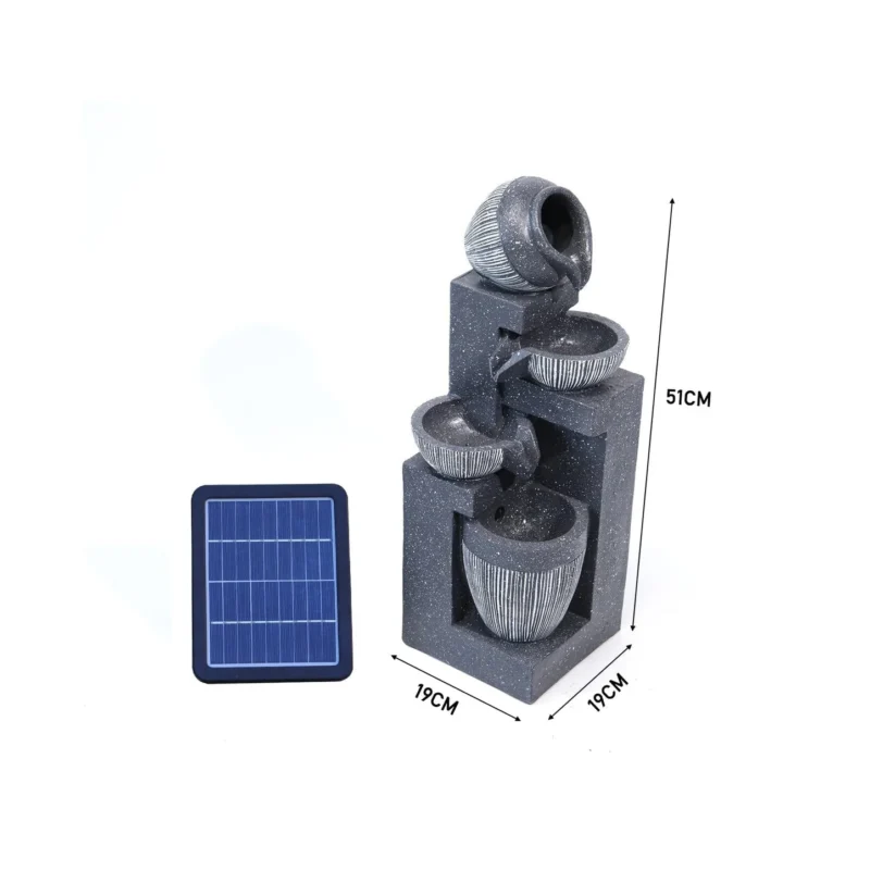 Solarbetriebener Gartenbrunnen mit LED – 4-stufige Kaskade mit Schalen und Pumpe