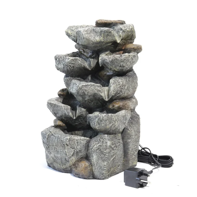 Gartenbrunnen mit Kaskade und Pumpe – 49 cm hoch, mehrstufiges Wasserspiel