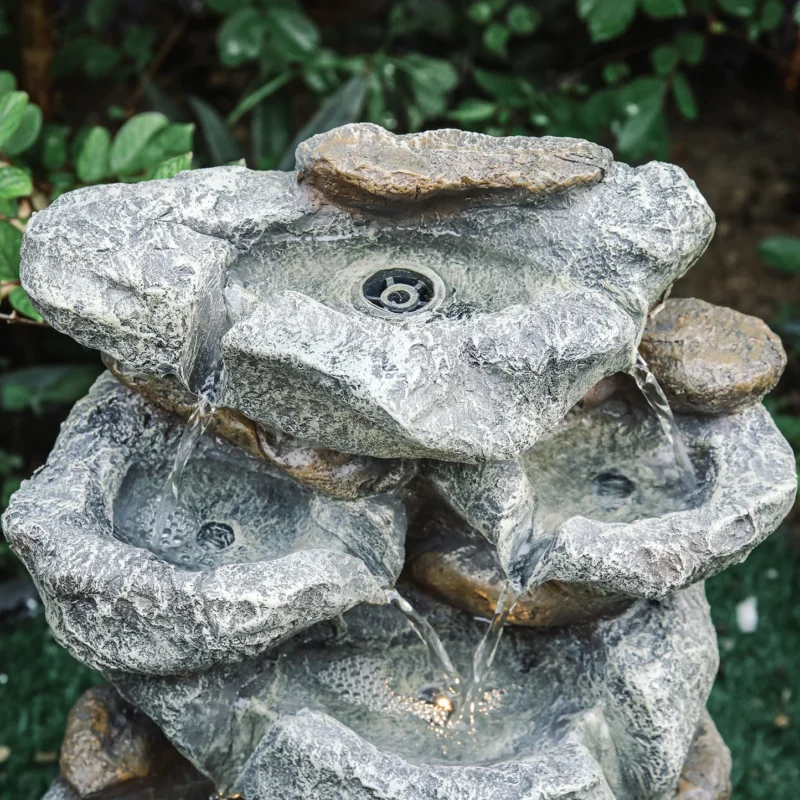 Gartenbrunnen mit Kaskade und Pumpe – 49 cm hoch, mehrstufiges Wasserspiel