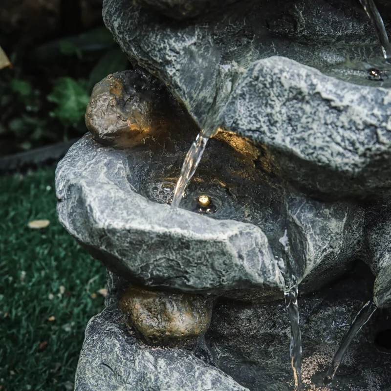 Gartenbrunnen mit Kaskade und Pumpe – 49 cm hoch, mehrstufiges Wasserspiel