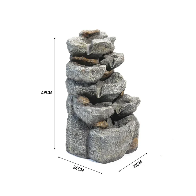 Gartenbrunnen mit Kaskade und Pumpe – 49 cm hoch, mehrstufiges Wasserspiel
