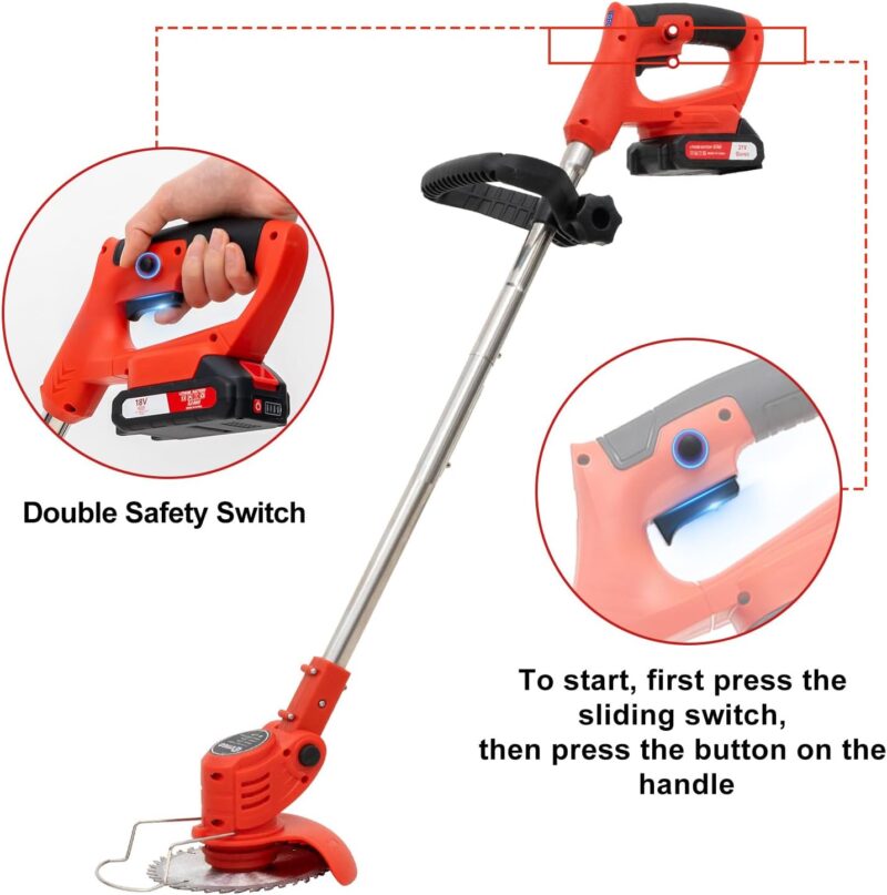 Akku Rasentrimmer Akkurasenmäher, 2 Akkus 21V und 4 Messertypen, Akku Freischneider Elektrischer Elektro Trimmer Gartenkantenfräser für Garden