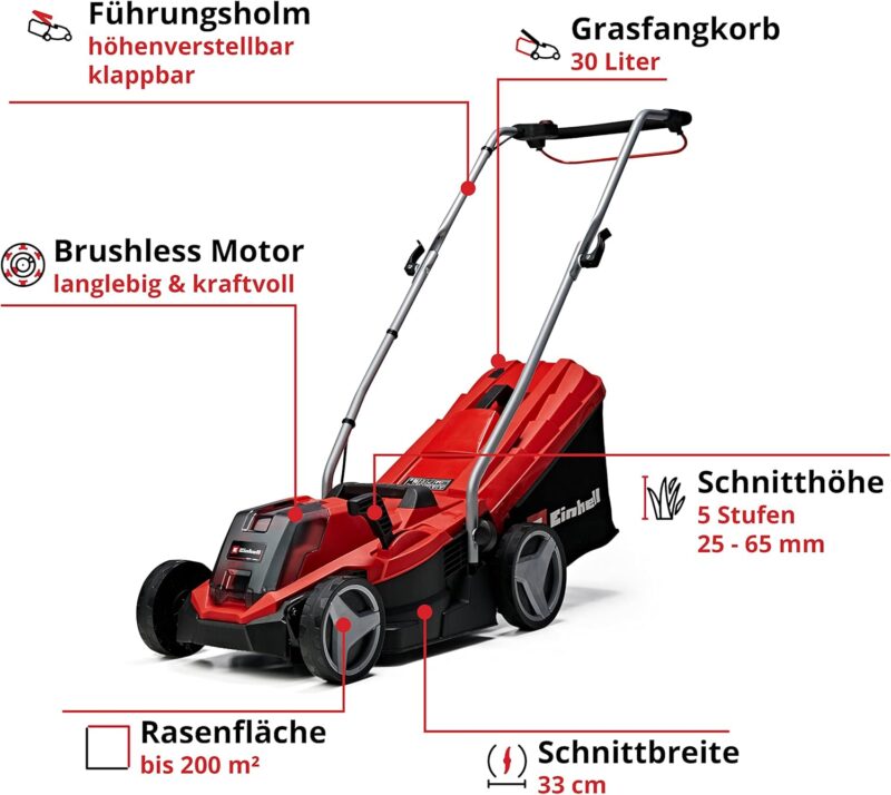 Einhell Akku-Rasenmäher GE-CM 18/33 Li Kit 18V, 33cm Schnittbreite, inkl. 4,0Ah Akku und Ladegerät