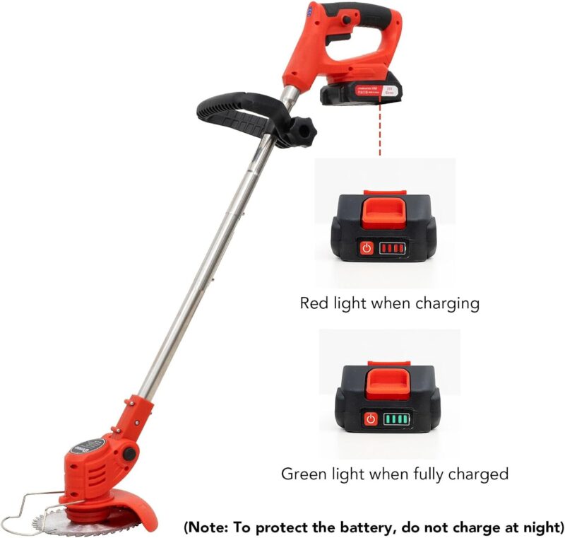 Akku Rasentrimmer Akkurasenmäher, 2 Akkus 21V und 4 Messertypen, Akku Freischneider Elektrischer Elektro Trimmer Gartenkantenfräser für Garden