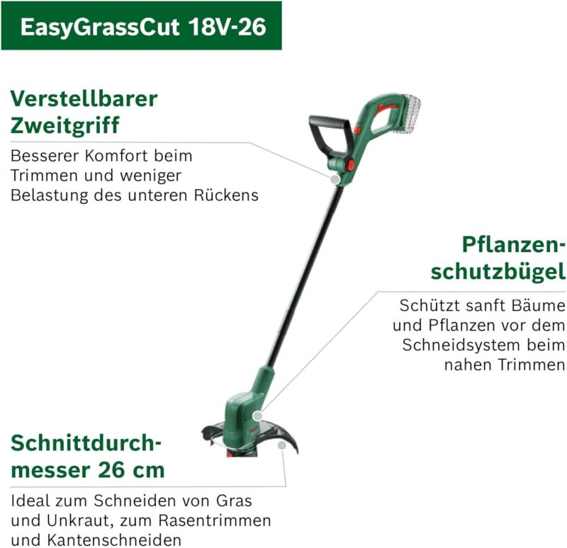 Bosch Akku Rasentrimmer EasyGrassCut 18V-26 (ohne Akku, 18 Volt System, Schnittkreisdurchmesser: 26 cm, im Karton)