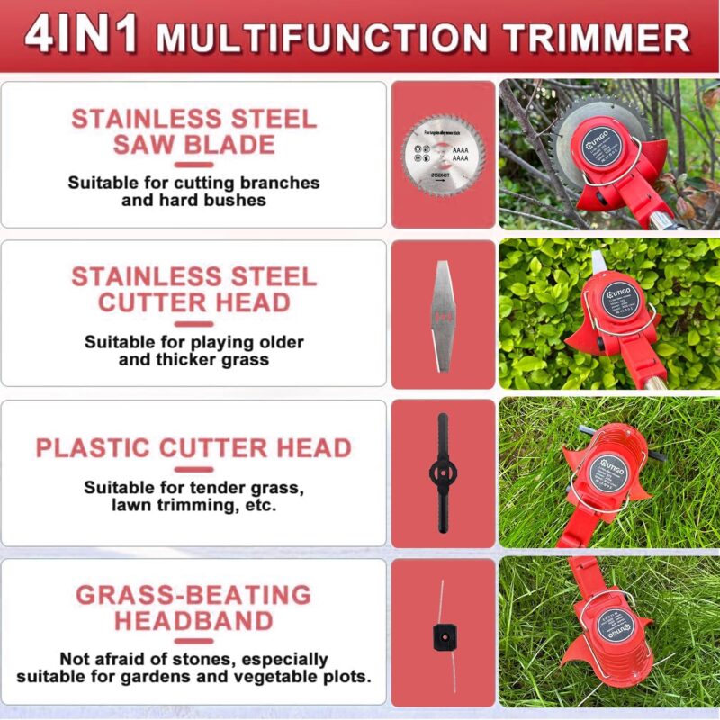 Akku Rasentrimmer Akkurasenmäher, 2 Akkus 21V und 4 Messertypen, Akku Freischneider Elektrischer Elektro Trimmer Gartenkantenfräser für Garden