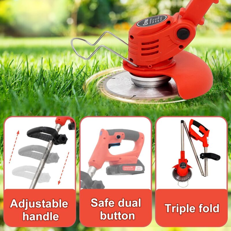 Akku Rasentrimmer Akkurasenmäher, 2 Akkus 21V und 4 Messertypen, Akku Freischneider Elektrischer Elektro Trimmer Gartenkantenfräser für Garden